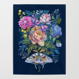 Moth Flower Bouquet Poster