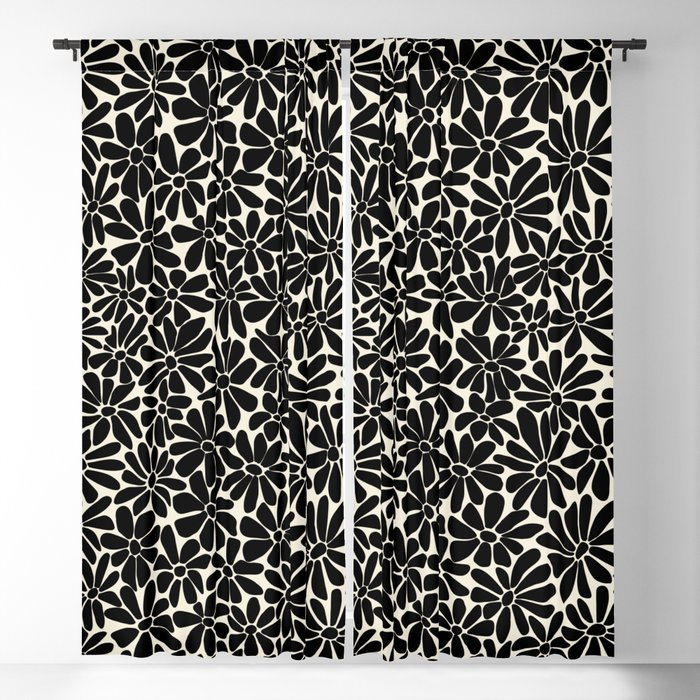 Black and White Retro Floral Art Print  Blackout Curtain