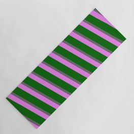 [ Thumbnail: Dim Grey, Violet, and Dark Green Colored Lines Pattern Yoga Mat ]
