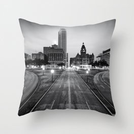 Downtown Dallas Texas Black and White Skyline 1x1 Throw Pillow