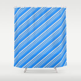 [ Thumbnail: Blue and Light Gray Colored Lines Pattern Shower Curtain ]
