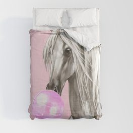 White Horse with Bubble Gum in Pink Comforter