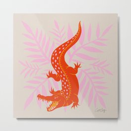 Crocodile – Orange & Pink Metal Print