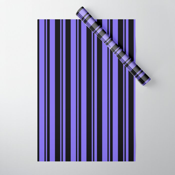 Black & Medium Slate Blue Colored Lines Pattern Wrapping Paper