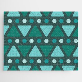 Mid Century Modern Triangles Dots Teal Jigsaw Puzzle