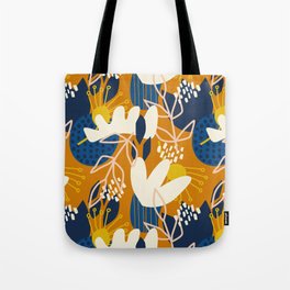 Abstract Floral - Blue + Orange Tote Bag