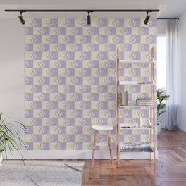 Smiley Faces On Checkerboard (Yellow Beige & Lilac)  Wall Mural