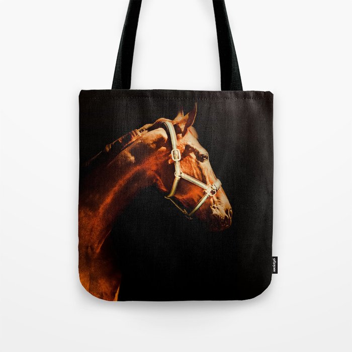 Horse Wall Art, Horse Portrait Over a Black background, Horse Photography, Closeup Horse Head Tote Bag