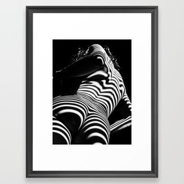 2070-AK Woman Nude Zebra Striped Light Curves around Back Butt Behind Naked Art Framed Art Print