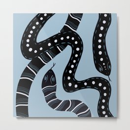 Two Serpents - Blue Metal Print