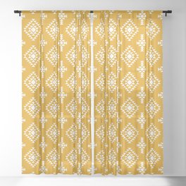 Mustard and White Native American Tribal Pattern Sheer Curtain