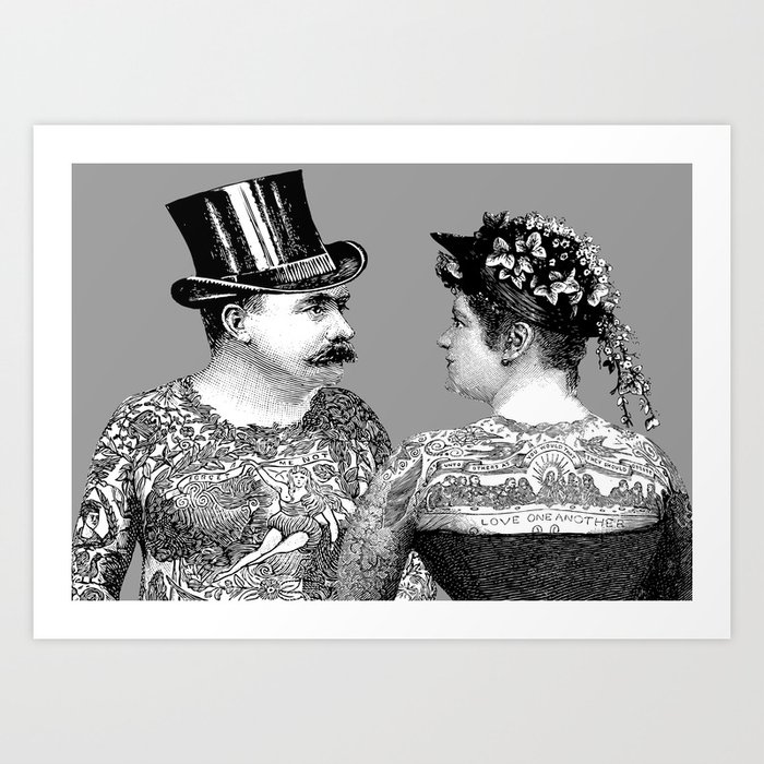 Tattooed Victorian Lovers | Tattooed Couple | Vintage Tattoos | Victorian Tattoos | Victorian Gothic Art Print