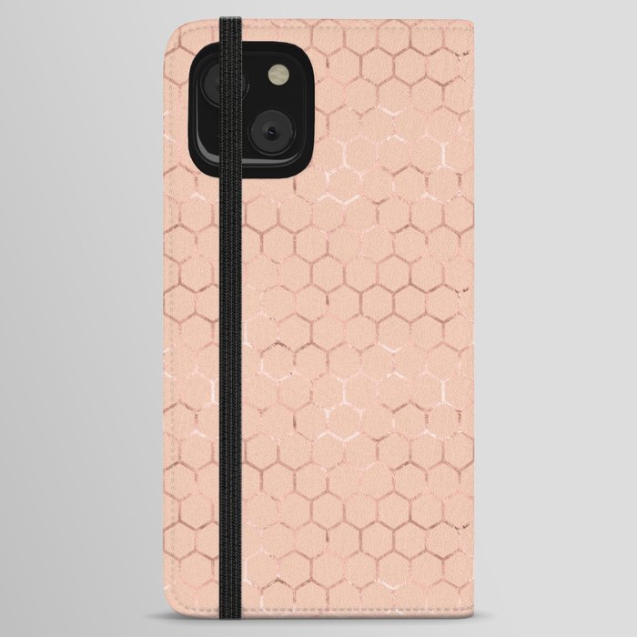 Metallic Rose Gold Honeycomb Blush Pattern iPhone Wallet Case