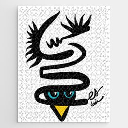 Abstract Snake Bird Minimal Style Line in Black and White and Color Jigsaw Puzzle