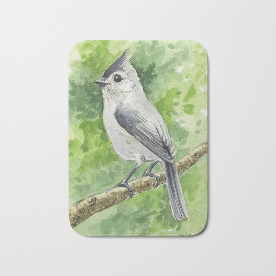 Titmouse bird watercolor Bath Mat