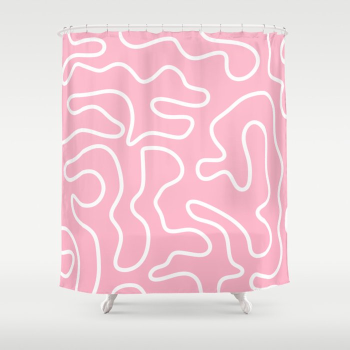 Squiggle Maze Minimalist Abstract Pattern in Bubblegum Pink Shower Curtain