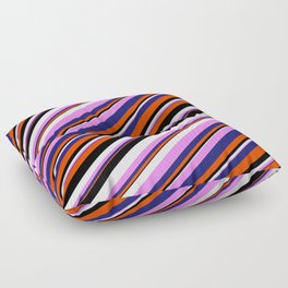 [ Thumbnail: Eyecatching Violet, Midnight Blue, Red, Black & White Colored Lines/Stripes Pattern Floor Pillow ]