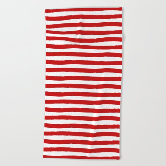 Red Horizontal Stripes Beach Towel