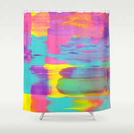 Neon Sunset Paint Smear Shower Curtain