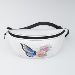 Blue Butterfly with Roses Fanny Pack