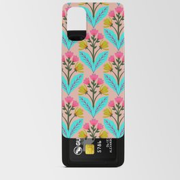 Hand drawn folk art floral pattern in pink, yellow, aqua, and peach Android Card Case