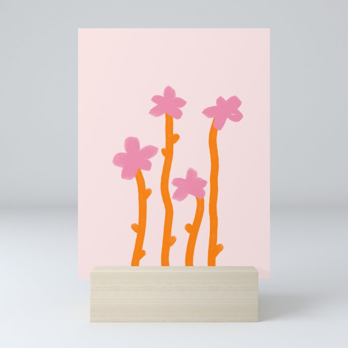 Growing Bloom - pink and orange Mini Art Print