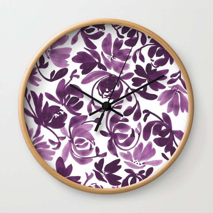 Purple Peonies and Poppies Wall Clock