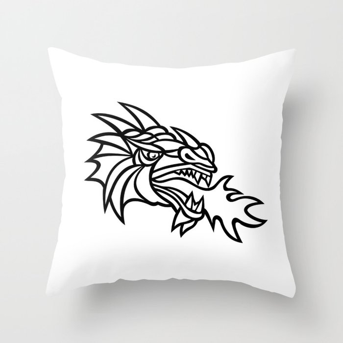 Mythical Dragon Breathing Fire Mascot Throw Pillow