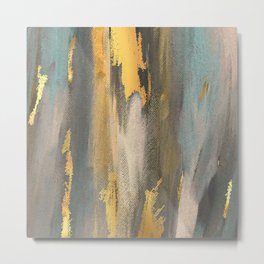 Colorful Paint Brushstrokes Gold Foil Abstract Texture Metal Print