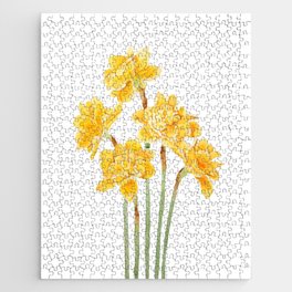 golden daffodils flowers watercolor Jigsaw Puzzle