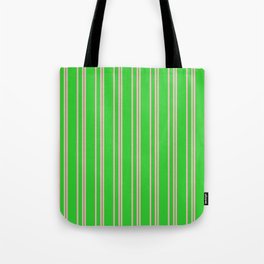 [ Thumbnail: Light Pink & Lime Green Colored Lined Pattern Tote Bag ]