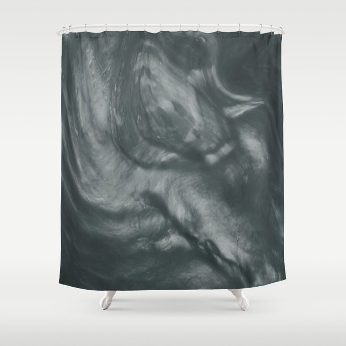 PPG Night Watch (Pewter Green) Flowing Pearlescent Haze, Opalescent Fluid Art Shower Curtain