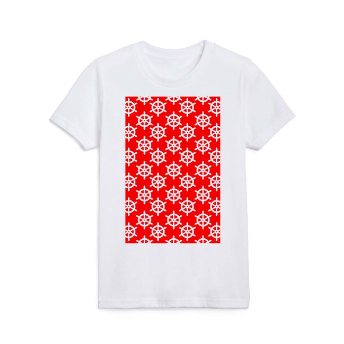 Ship Wheel (White & Red Pattern) Kids T Shirt