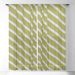 [ Thumbnail: Dark Gray, Light Grey & Green Colored Striped Pattern Sheer Curtain ]