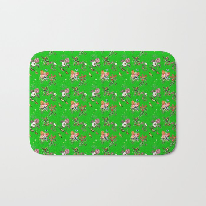 Green Floral Pattern Bath Mat