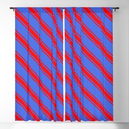 [ Thumbnail: Royal Blue and Red Colored Lined/Striped Pattern Blackout Curtain ]