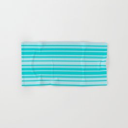 [ Thumbnail: Dark Turquoise and Powder Blue Colored Striped Pattern Hand & Bath Towel ]