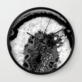 Gray Black White Agate Glitter Glamor #1 (Faux Glitter) #gem #decor #art #society6 Wall Clock