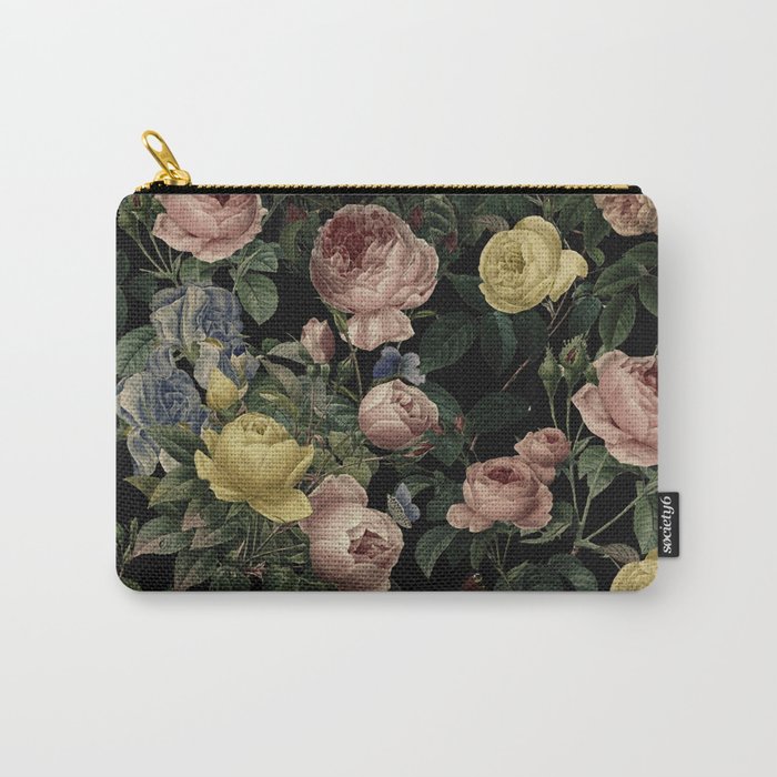 Vintage Roses and Iris Pattern - Dark Dreams Carry-All Pouch