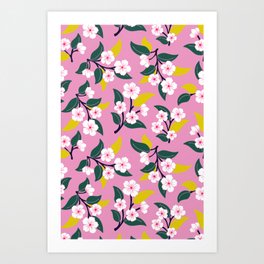 Boho tossed flower pattern in pink Art Print
