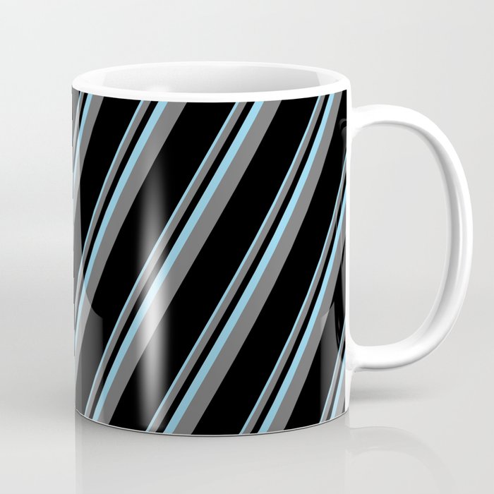 Sky Blue, Dim Grey, and Black Colored Pattern of Stripes Coffee Mug