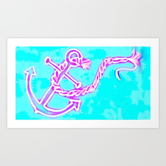 Bright Preppy Anchor Print, hand drawn Art Print