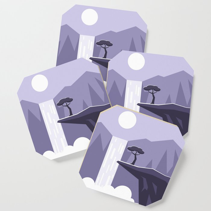 Minimalistic Waterfall And Mountain Graphic Very Peri Color Coaster