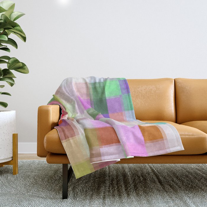 geometric pixel square pattern abstract background in pink green purple Throw Blanket