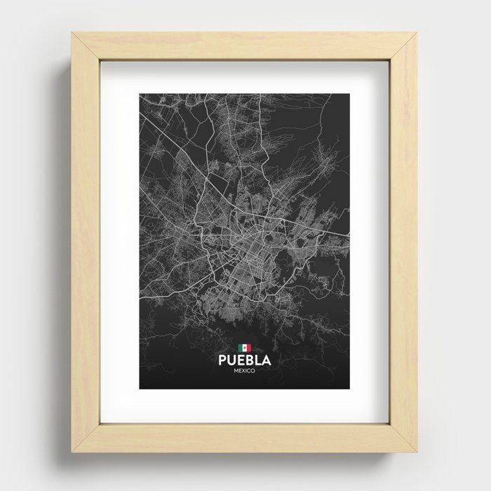 Puebla, Mexico - Dark City Map Recessed Framed Print