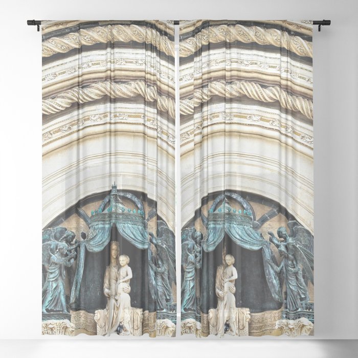 Orvieto Cathedral Madonna and Child Angels Facade Sculpture Sheer Curtain