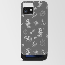 Grey And White Silhouettes Of Vintage Nautical Pattern iPhone Card Case