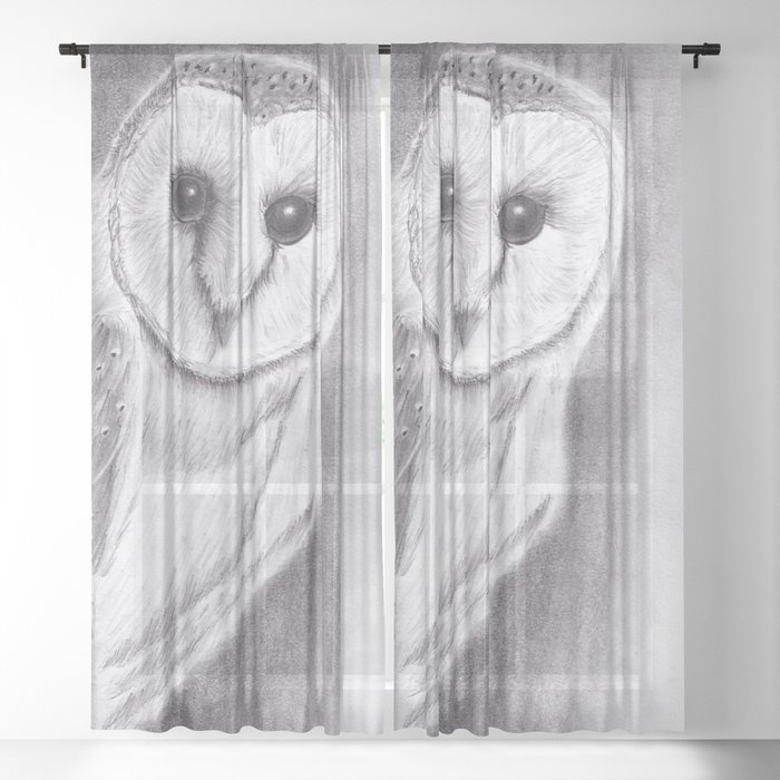 Barn Owl Pencil Drawings Sheer Curtain