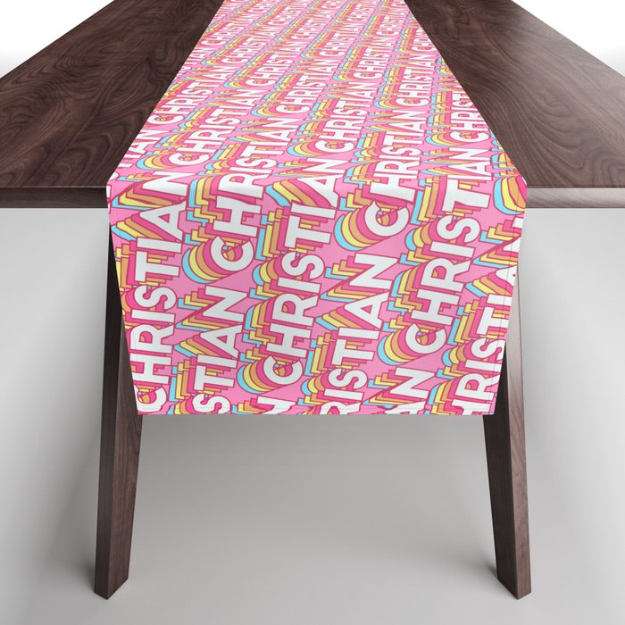 'Christian' Trendy Rainbow Text Pattern (Pink) Table Runner