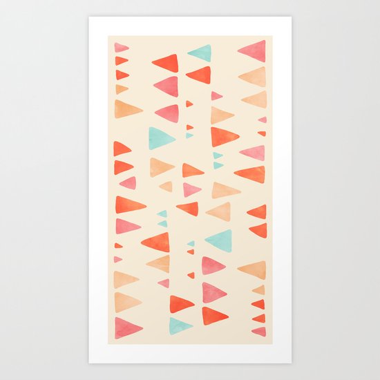 Back & Forth - triangle abstract pattern in peach, aqua & cream Art Print